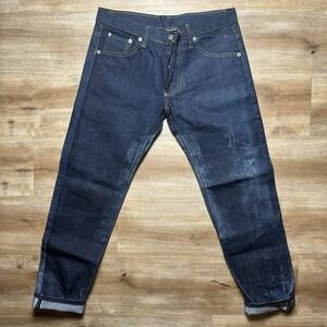 Selvedge Jeans Men 32x29 Blue Raw Japanese Redline Straight Acid Faded Dark Wash